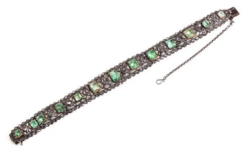 Bell Bird Antiques Bracelets 19th Century Emerald and Rose Cut Diamond Bracelet