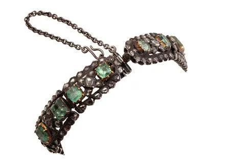 Bell Bird Antiques Bracelets 19th Century Emerald and Rose Cut Diamond Bracelet