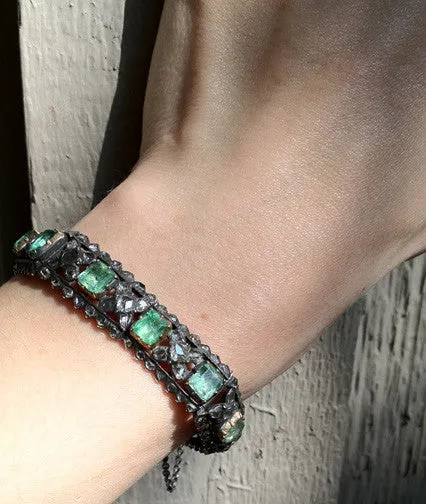 Bell Bird Antiques Bracelets 19th Century Emerald and Rose Cut Diamond Bracelet