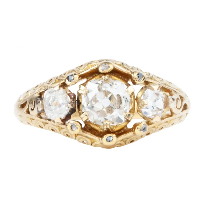 Bell Bird Antiques Rings Victorian era Three Stone Diamond Ring