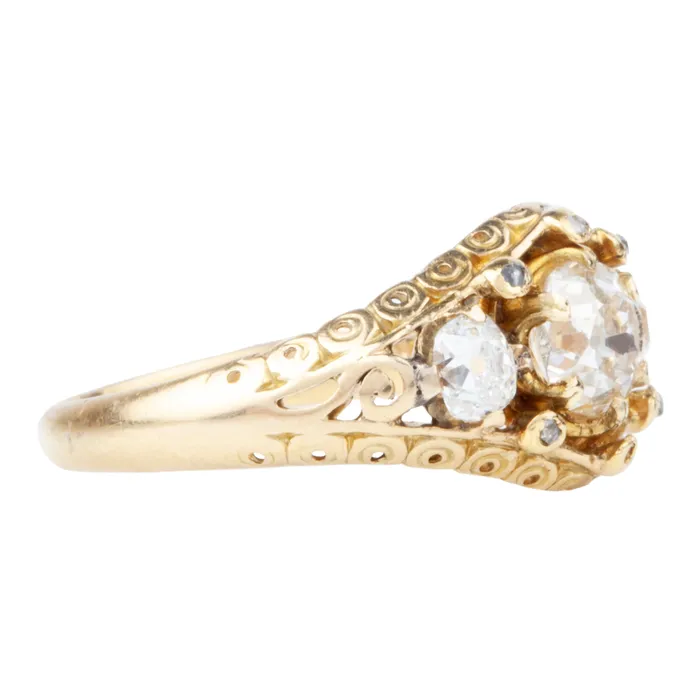 Bell Bird Antiques Rings Victorian era Three Stone Diamond Ring