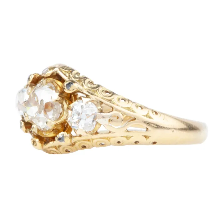 Bell Bird Antiques Rings Victorian era Three Stone Diamond Ring