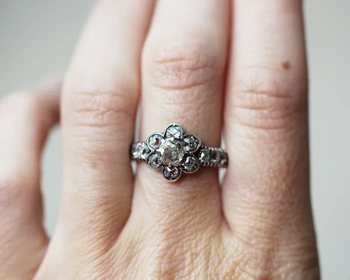 Bell Bird Antiques Rings Victorian Old Mine Cut Cluster Eternity Band