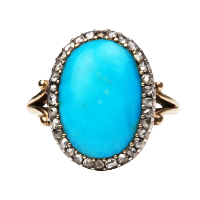 Bell Bird Antiques Rings Victorian Turquoise Diamond Cluster Ring