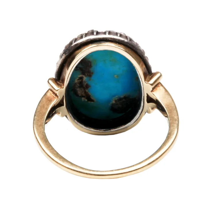 Bell Bird Antiques Rings Victorian Turquoise Diamond Cluster Ring