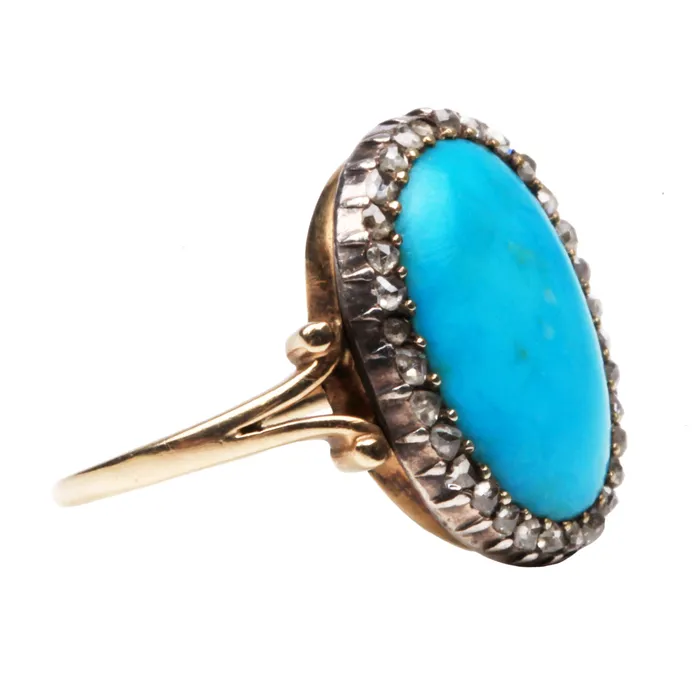 Bell Bird Antiques Rings Victorian Turquoise Diamond Cluster Ring