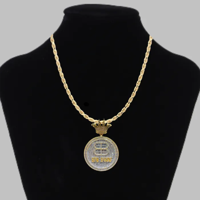 BIG BOSS Necklaces Big Boss Crown Bail Iced Out Letter Diamond Pendant Necklace