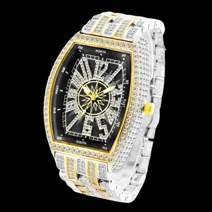COMPASS Earrings Star Sky Compass Dial Bling Iced Out Diamond Watch