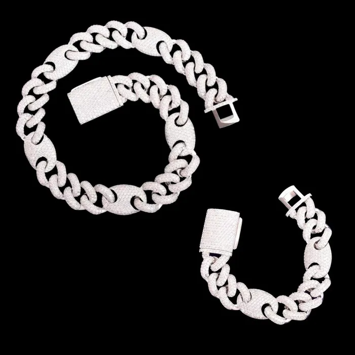 Cuban Bean Link Bracelets 14MM Bean and Links Cuban Iced Out Diamond Necklace Bracelet Set Cuban Bean Link Bracelets 14MM Bean and Links Cuban Iced Out Diamond Necklace Bracelet Set