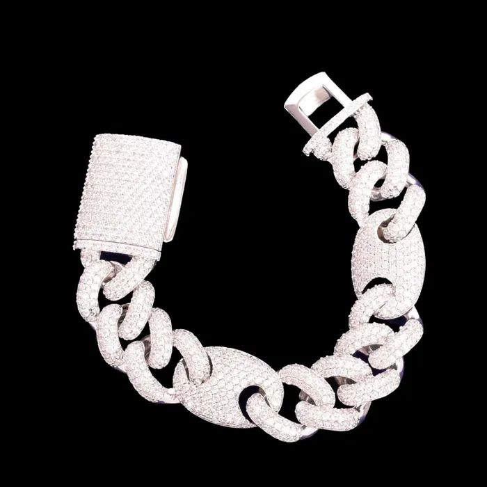 Cuban Bean Link Bracelets 14MM Bean and Links Cuban Iced Out Diamond Necklace Bracelet Set