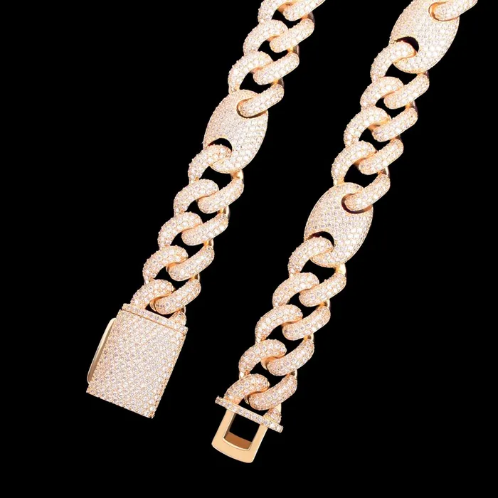 Cuban Bean Link Bracelets 14MM Bean and Links Cuban Iced Out Diamond Necklace Bracelet Set