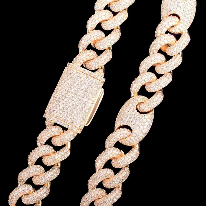 Cuban Bean Link Bracelets 14MM Bean and Links Cuban Iced Out Diamond Necklace Bracelet Set