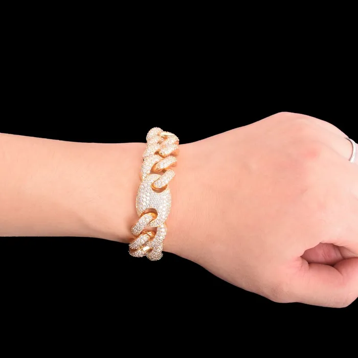 Cuban Bean Link Bracelets 14MM Bean and Links Cuban Iced Out Diamond Necklace Bracelet Set