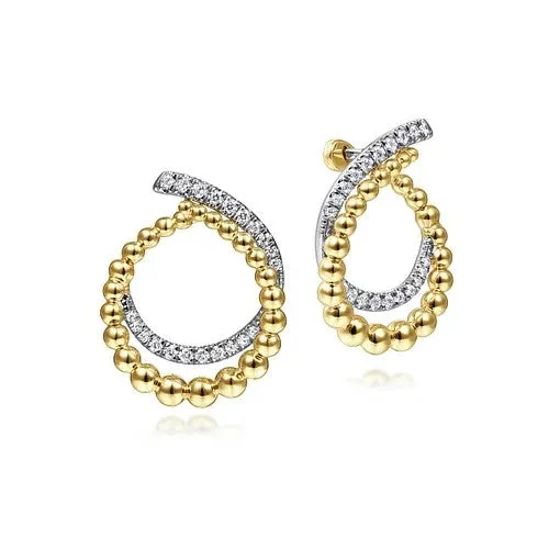 Earrings 14K Yellow Gold Bujukan Open Double Row Ball and Diamond Bypass Hoop Earrings GABRIEL CO Earrings 14K Yellow Gold Bujukan Open Double Row Ball and Diamond Bypass Hoop Earrings GABRIEL CO
