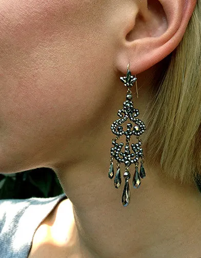 Earrings Bell Bird Antiques 19th Century Cut Steel Chandelier Earrings Earrings Bell Bird Antiques 19th Century Cut Steel Chandelier Earrings