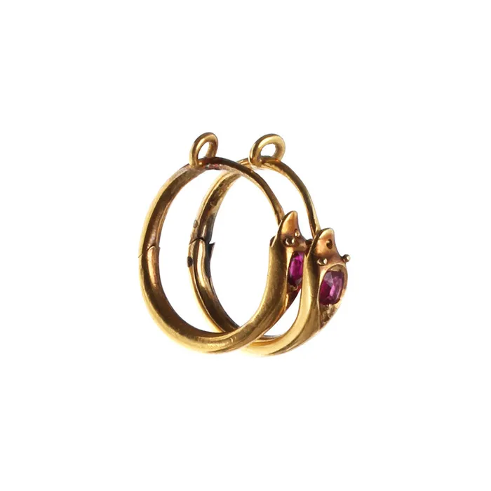 Earrings Bell Bird Antiques Victorian Ruby Gold Snake Earrings