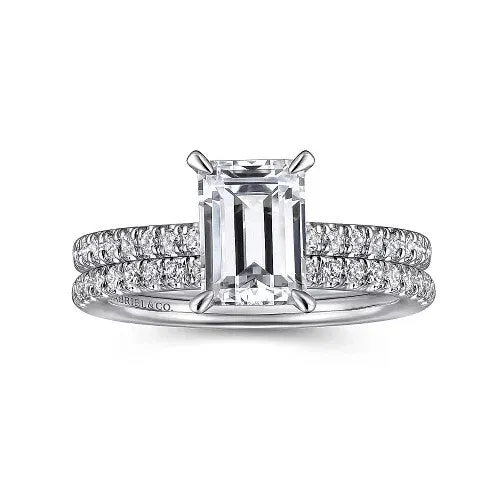 Franka 14K White Gold Emerald Cut Diamond Engagement Ring Setting Only GABRIEL CO Rings