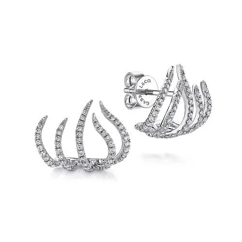 GABRIEL CO Earrings 14K White Gold Diamond Tendril Stud Earrings