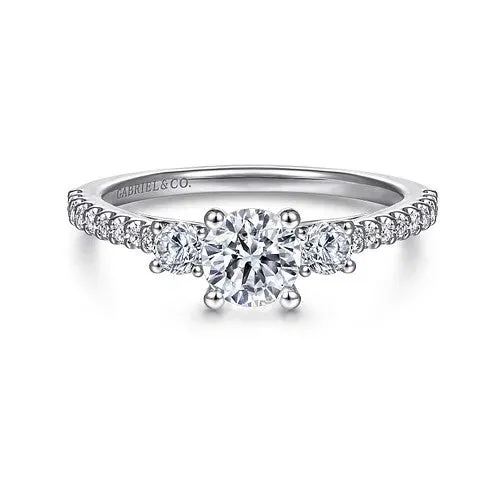 GABRIEL CO Rings 14K White Gold Round Three Stone Diamond Engagement Ring GABRIEL CO Rings 14K White Gold Round Three Stone Diamond Engagement Ring