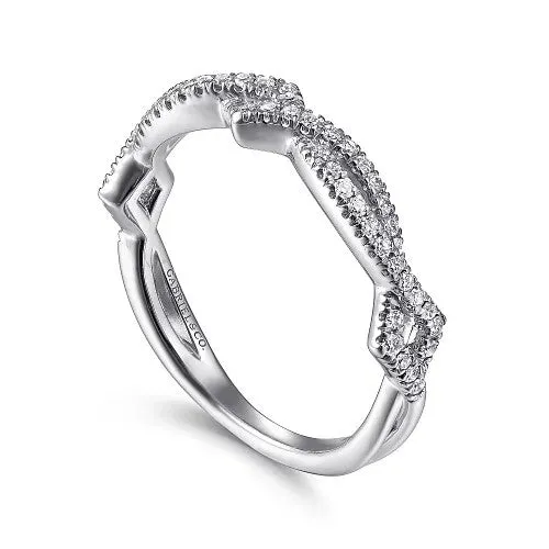GABRIEL CO Rings 14K White Gold Twisted Diamond Stackable Ring