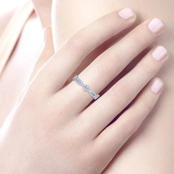 GABRIEL CO Rings 14K White Gold Twisted Diamond Stackable Ring