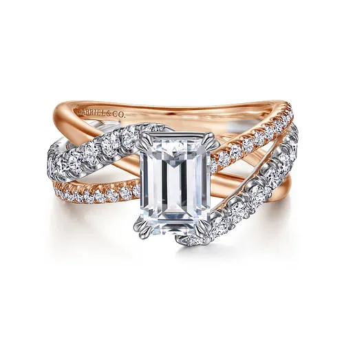 GABRIEL CO Rings 14K WhiteRose Gold Emerald Cut Free Form Diamond Engagement Ring GABRIEL CO Rings 14K WhiteRose Gold Emerald Cut Free Form Diamond Engagement Ring
