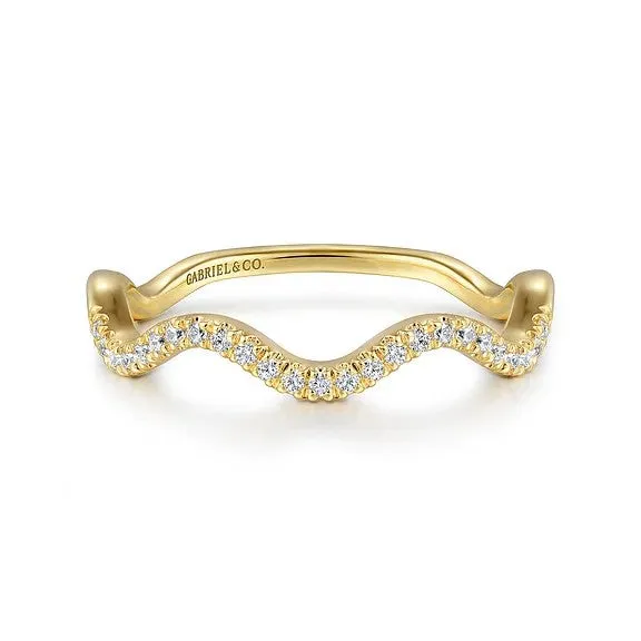 GABRIEL CO Rings 14K Yellow Gold Diamond Wave Stackable Ladies Ring