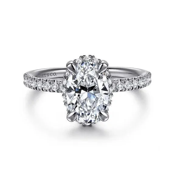 GABRIEL CO Rings Suede 14K White Gold Oval Hidden Halo Diamond Engagement Ring Setting Only GABRIEL CO Rings Suede 14K White Gold Oval Hidden Halo Diamond Engagement Ring Setting Only