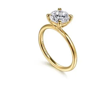 GABRIEL CO Rings Tiana 14K Yellow Gold Round Solitaire Diamond Engagement Ring Setting Only