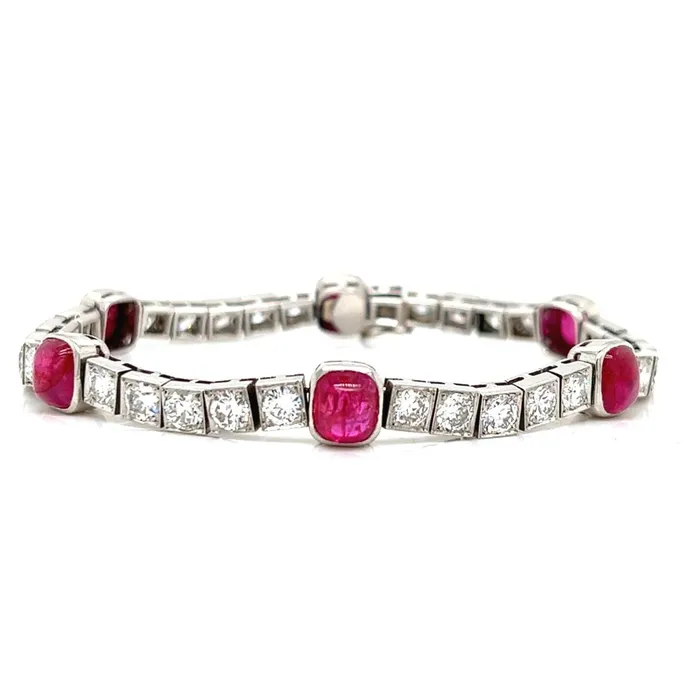JEWELRY WORLD Bracelets Platinum Art Deco Bracelet with Rubies and Diamonds 7 JEWELRY WORLD Bracelets Platinum Art Deco Bracelet with Rubies and Diamonds 7