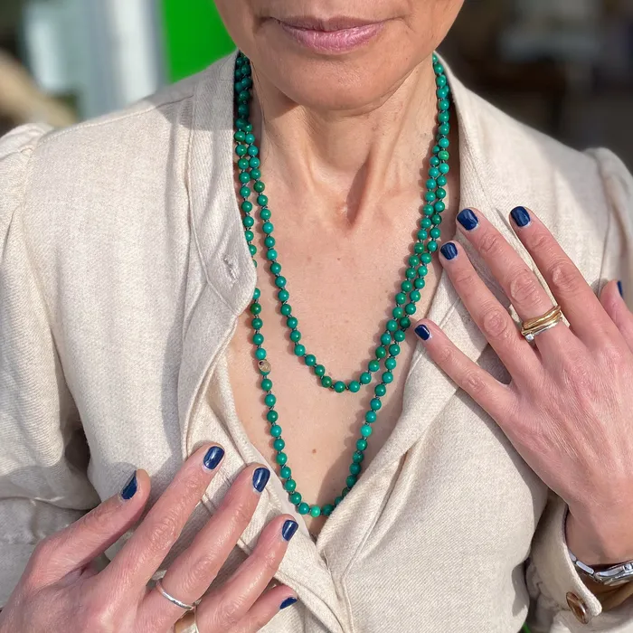 Necklaces River Song River Song Double Length Deep Green Persian Turquoise Necklace