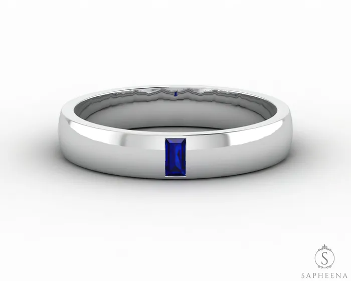 Rings Mariana 35mm Mens Blue Sapphire Baguette Wedding Band Sapheena Jewelry
