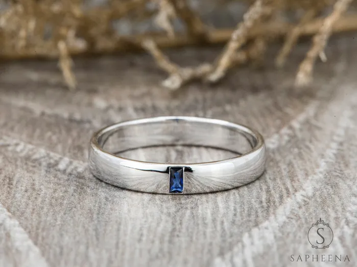Rings Mariana 35mm Mens Blue Sapphire Baguette Wedding Band Sapheena Jewelry
