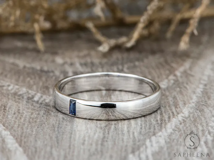 Rings Mariana 35mm Mens Blue Sapphire Baguette Wedding Band Sapheena Jewelry