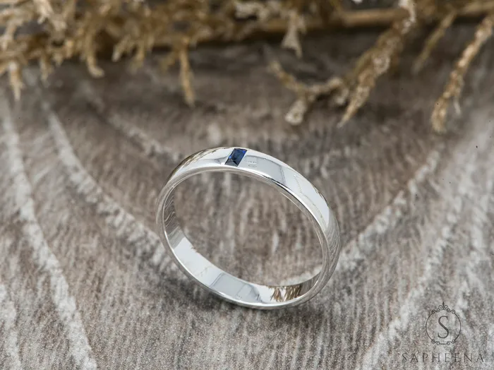 Rings Mariana 35mm Mens Blue Sapphire Baguette Wedding Band Sapheena Jewelry