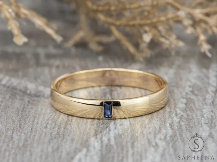Rings Mariana 35mm Mens Blue Sapphire Baguette Wedding Band Sapheena Jewelry