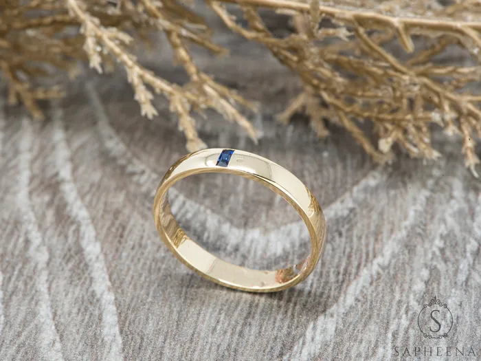 Rings Mariana 35mm Mens Blue Sapphire Baguette Wedding Band Sapheena Jewelry