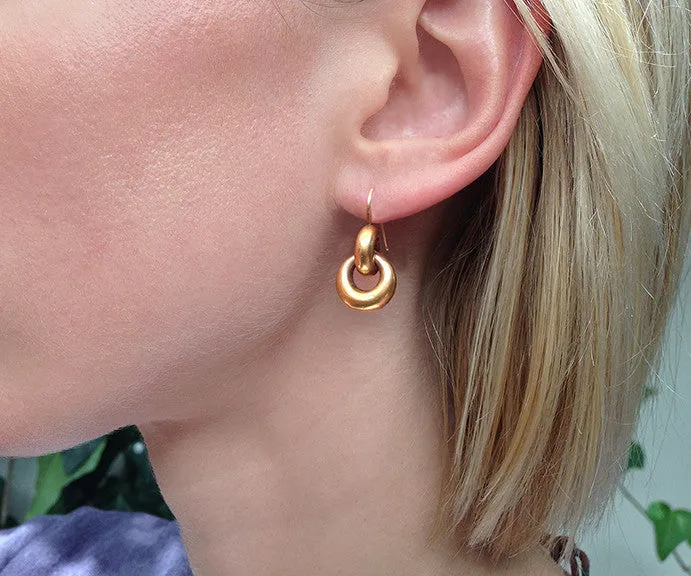 Victorian 15k Gold Loop Drop Earring Bell Bird Antiques Earrings