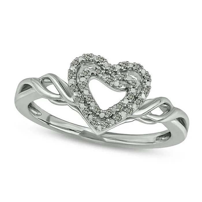005 CT TW Natural Diamond Double Heart Twist Ring in Sterling Silver Goldia Rings 005 CT TW Natural Diamond Double Heart Twist Ring in Sterling Silver Goldia Rings