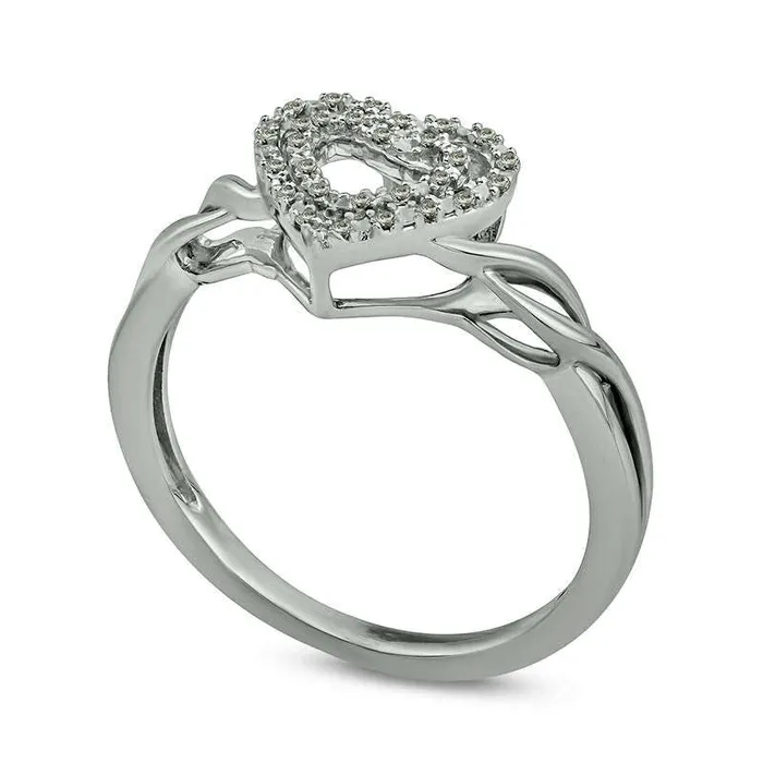 005 CT TW Natural Diamond Double Heart Twist Ring in Sterling Silver Goldia Rings 005 CT TW Natural Diamond Double Heart Twist Ring in Sterling Silver Goldia Rings
