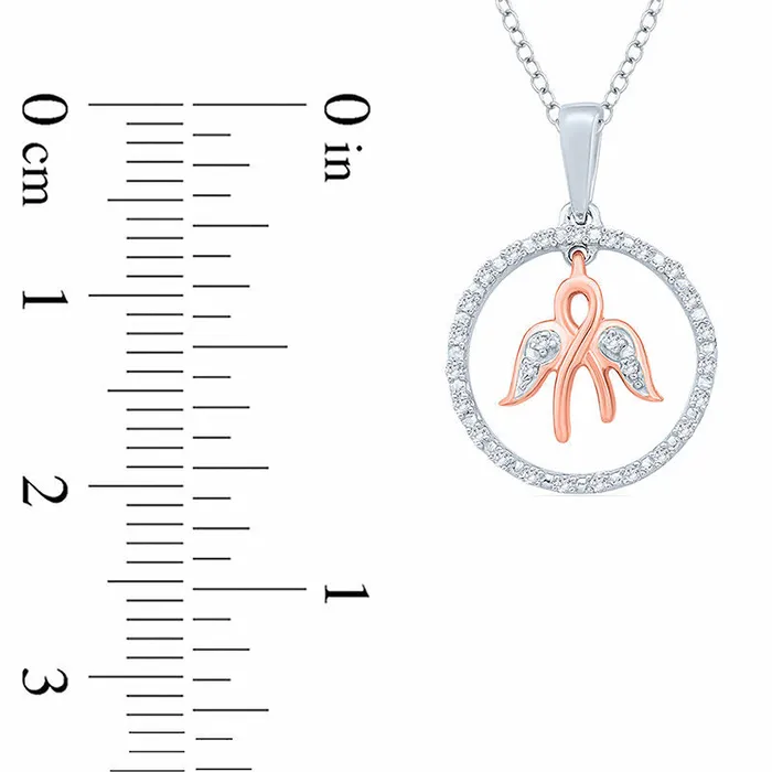 005 CT TW Natural Diamond Ribbon with Angel Wings Dangle and Circle Pendant in Sterling Silver with 14K Rose Gold Plate Goldia Necklaces 005 CT TW Natural Diamond Ribbon with Angel Wings Dangle and Circle Pendant in Sterling Silver with 14K Rose Gold Plate Goldia Necklaces