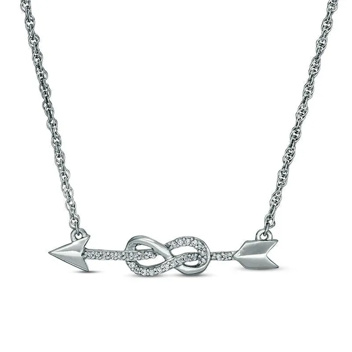 007 CT TW Natural Diamond Arrow Infinity Knot Necklace in Sterling Silver 1675 Goldia Necklaces 007 CT TW Natural Diamond Arrow Infinity Knot Necklace in Sterling Silver 1675 Goldia Necklaces