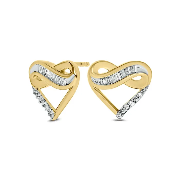 01 CT TW Baguette and Round Diamond Infinity Heart Stud Earrings in 10K Gold Goldia Earrings 01 CT TW Baguette and Round Diamond Infinity Heart Stud Earrings in 10K Gold Goldia Earrings