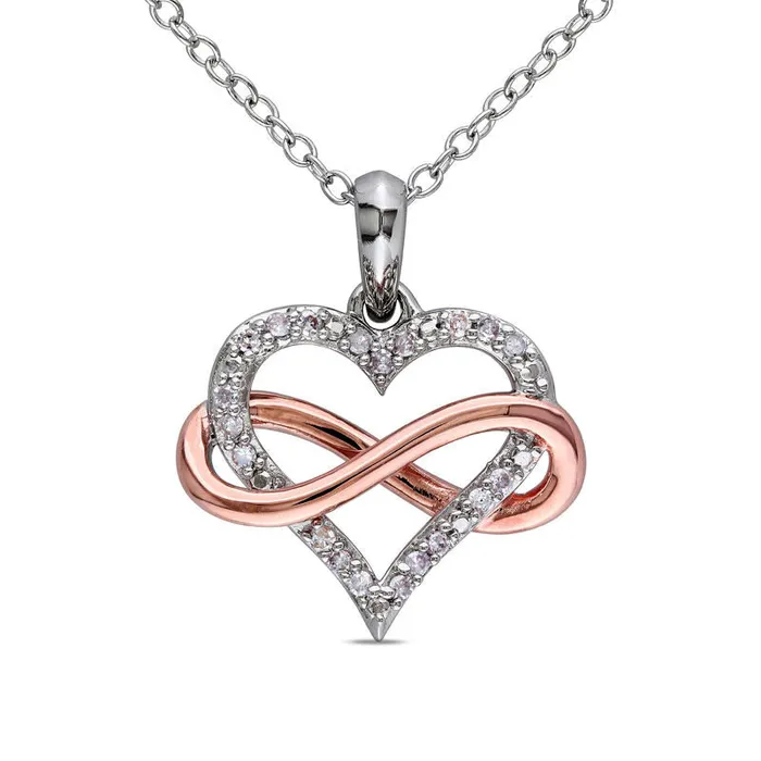 01 CT TW Natural Diamond Sideways Infinity Heart Pendant in Sterling Silver with Rose Rhodium Plating Goldia Necklaces 01 CT TW Natural Diamond Sideways Infinity Heart Pendant in Sterling Silver with Rose Rhodium Plating Goldia Necklaces