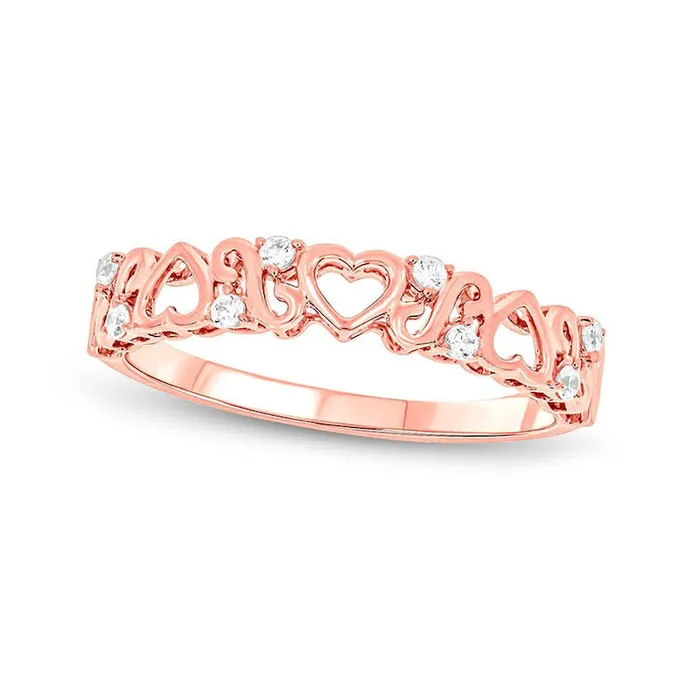 010 CT TW Natural Diamond Alternating Hearts with Scrollwork Ring in Solid 10K Rose Gold Goldia Rings 010 CT TW Natural Diamond Alternating Hearts with Scrollwork Ring in Solid 10K Rose Gold Goldia Rings