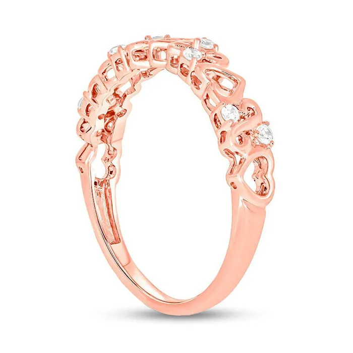 010 CT TW Natural Diamond Alternating Hearts with Scrollwork Ring in Solid 10K Rose Gold Goldia Rings 010 CT TW Natural Diamond Alternating Hearts with Scrollwork Ring in Solid 10K Rose Gold Goldia Rings