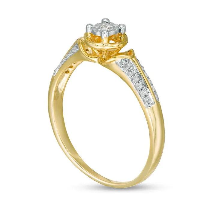 017 CT TW Natural Diamond Collar Clover Promise Ring in Solid 10K Yellow Gold Goldia Rings 017 CT TW Natural Diamond Collar Clover Promise Ring in Solid 10K Yellow Gold Goldia Rings