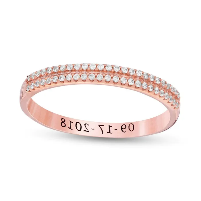 017 CT TW Natural Diamond Engravable Double Row Anniversary Band in Solid 10K Rose Gold 1 Line Goldia Rings 017 CT TW Natural Diamond Engravable Double Row Anniversary Band in Solid 10K Rose Gold 1 Line Goldia Rings
