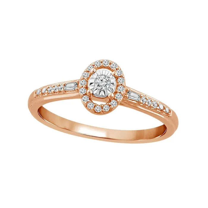 017 CT TW Natural Diamond Oval Frame Baguette Sides Promise Ring in Solid 10K Rose Gold Goldia Rings 017 CT TW Natural Diamond Oval Frame Baguette Sides Promise Ring in Solid 10K Rose Gold Goldia Rings