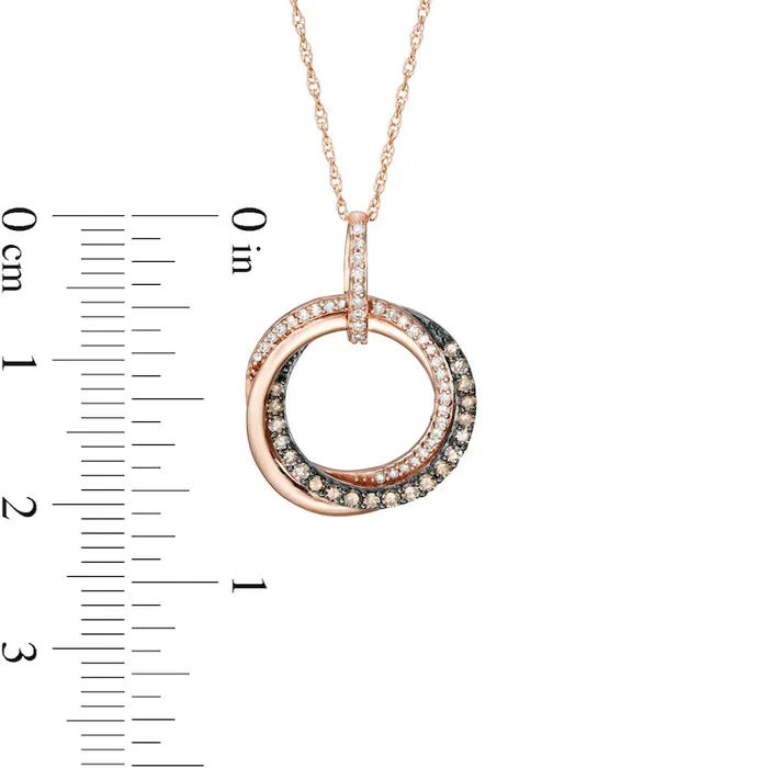 025 CT TW Champagne and White Natural Diamond Entwined Circle Pendant in 10K Rose Gold Goldia Necklaces 025 CT TW Champagne and White Natural Diamond Entwined Circle Pendant in 10K Rose Gold Goldia Necklaces